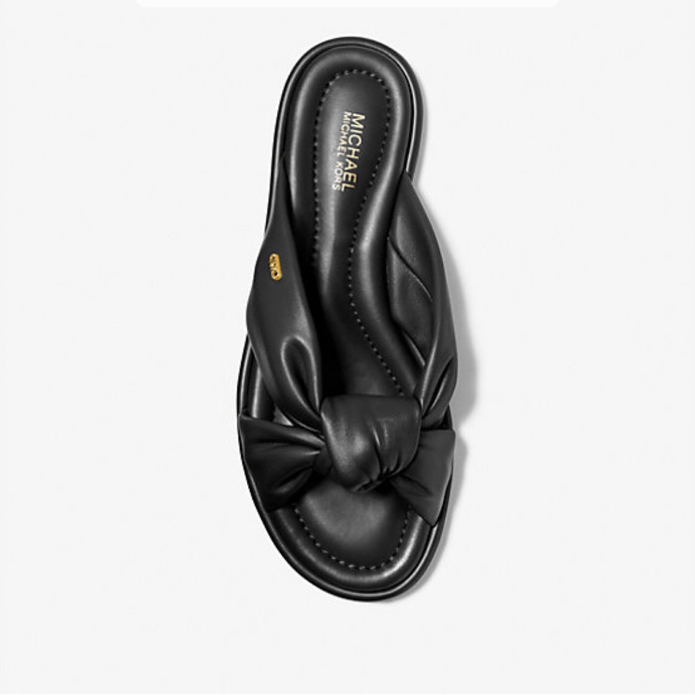 Michael Kors Elena Leather Slide Sandal, Black sz 8